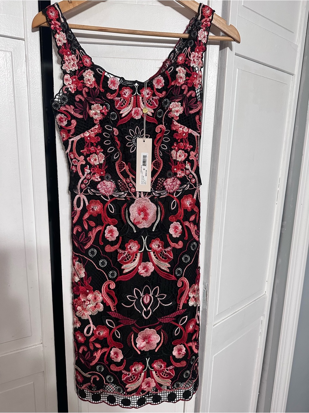Kobi Halperin Black Dress with Pink & Red Floral Embroidery